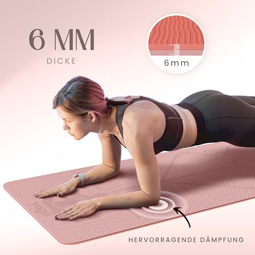 Yogamat 6 mm antislip – TPE-fitnessmat voor yoga, pilates en thuisworkouts – Antislip sportmat met uitlijningslijnen – Gymnastiekmat voor dames
