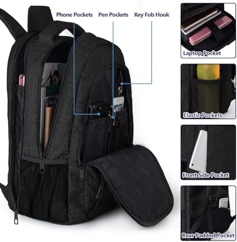 Grote laptoprugzak voor heren, 17,3-inch schoolrugzak, laptoptas met USB-oplaadaansluiting, diefstalbeveiligd, zakelijke, werk- en reisrugzak voor tieners, niet