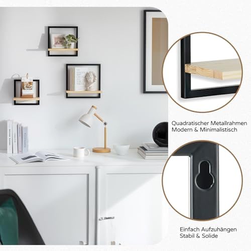 Metalen wandplank voor de woonkamer: set van 3 vierkante planken, moderne wanddecoratie, planken voor aan de muur, wandplank voor slaapkamer, badkamer, hoek