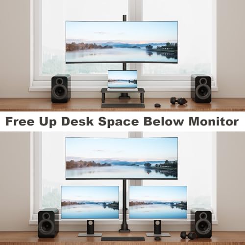 Monitorbeugel, 1 monitor, 24–57 inch, extra hoog, in hoogte verstelbaar, beeldschermbeugel, monitorstandaard, draagvermogen tot 27 kg, zwart