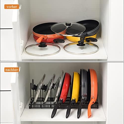 Pannenhouder voor lade, uitbreidbare pannenorganizer, dekselhouder met 10 verstelbare scheidingswanden, perfect voor potten en deksels, zwart