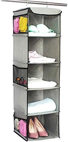Ging Opbergsysteem, 5 vakken, camping-kledingkast-organizer met ijzeren frame, hangende plank-organizer, opbergsysteem-set