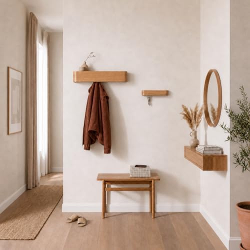Toke wandkapstok, moderne designkapstok met verborgen wandhaken, kapstokpaneel van massief echt houtfineer, eiken