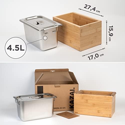 Holma Design bioafvalbak, 4,5 l, vaatwasmachinebestendig en van massief echt hout, keukencompostbak voor bioafval, bamboe