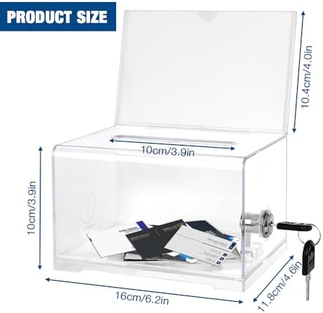 Acryl donatiebox met slot en plaatdrager, transparante stembus, gleuf, kunststof suggestiebox, transparante stembus voor het uitbrengen/verzamelen van stemmen,