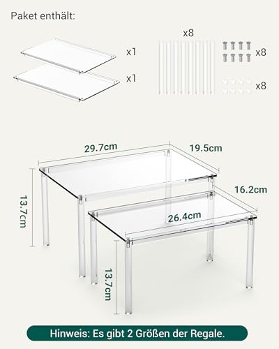Transparant kruidenrek, keukenorganizer, gemonteerde keukenkast-organizer, set van 2 stapelbare kruidenorganizers, keukenhoekrek, mini-rek voor aanrecht