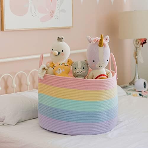 Waskorf voor kinderkamer, speelgoedmand, grote gevlochten mand met handvat, opvouwbaar & stevig, opbergmand voor kinderen voor dekens, speelgoed & kleding,