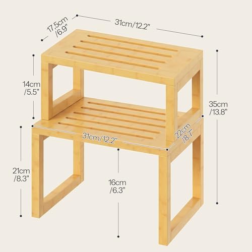 Kruidenrek, set van 2 keukenorganizers, bamboe keukenrek, kastorganizer, kruidenhouder, klein rek voor keuken, eetkamer, woonkamer, kantoor, kast