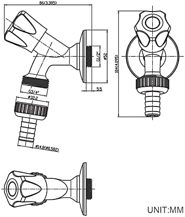 Apparaatkraan 1/2 inch wandaansluiting, 3/4 inch uitlaat (voor aansluiting op wasmachine/vaatwasser), terugslagklep, zilver