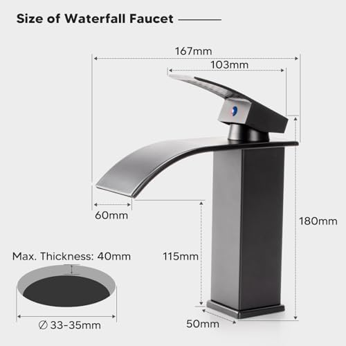 Wastafelkraan voor de badkamer Waterval-wastafelkraan voor de badkamer Waterval-wastafelkraan Eengreepsmengkraan Wastafelmengkraan Warm en koud instelbaar (Gr