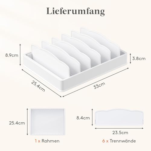 Opbergsysteem voor pannendeksels en vershouddozen, 1 stuk opbergorganizer voor lunchboxdeksels voor in de keuken, pannendekselhouder voor kast en lade, 33 cm met 5 verstelbare T
