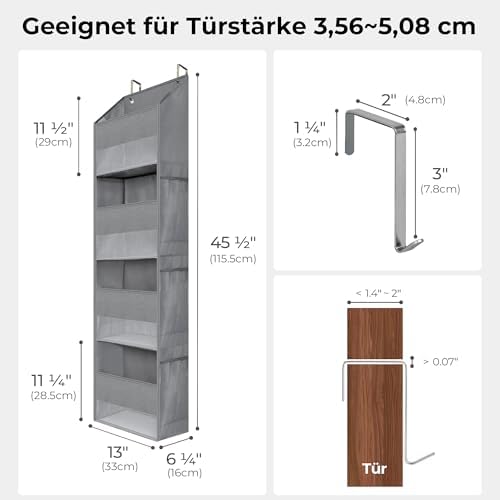Ging deurorganizer met 4 vakken, 1-pack Hangende opbergorganizer, grijze deurplank om op te hangen, deurorganizer, hangende organizer voor de slaapkamer, H