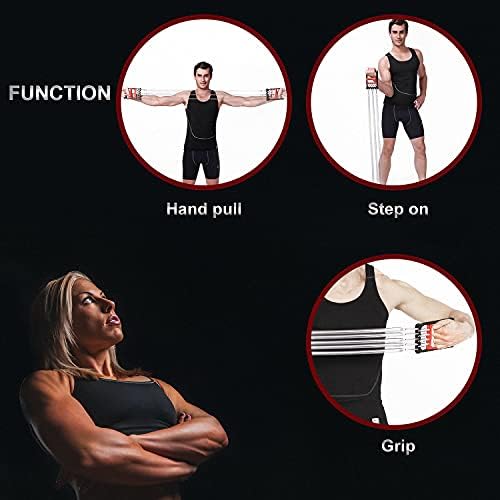 Borst-expander, verstelbaar, fitness-expander, borst-expander voor mannen en vrouwen, met 5 veer-spiertrainers, weerstandsband met afneembare stalen veren, voor borst-, arm- en krachttraining
