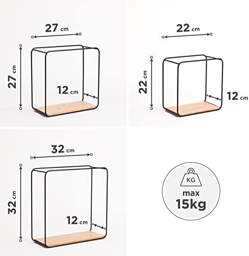 Kazai Jona wandrek-set, 3-delig hangrek van metaal en echt houtfineer, wanddecoratie en rek voor badkamer, woonkamer, keuken, slaapkamer