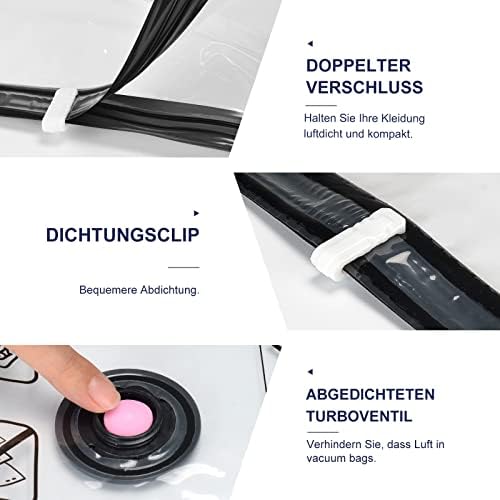 Vacuümzakken voor kleding, set van 6, 100 x 80 cm, vacuümzakken voor kleding, herbruikbare vacuümzakken, geschikt voor alle gangbare stofzuigers