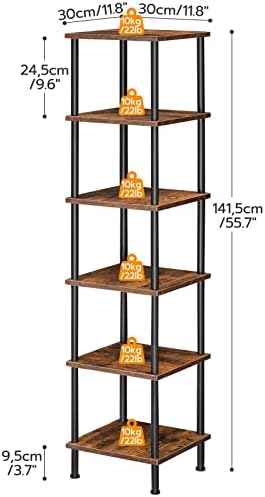 EBF55CJ01 Boekenkast met 6 planken, smalle hoekkast, staande kast, kast in industriële stijl, opbergkast, kantoorkast, open kasten voor de woonkamer, Be