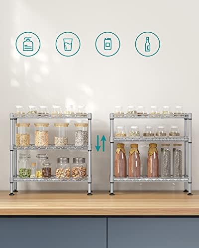 Kruidenrek met 3 niveaus, keukenorganizer, van metaal, met PP-platen, verstelbare legplanken, 15 x 40 x 39,5 cm, matzilver LGR025E01