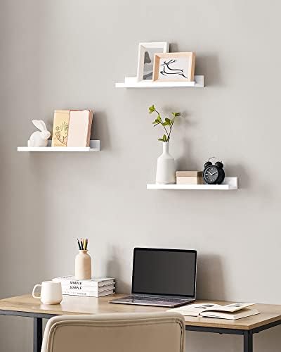 Wandplank, zwevende plank, set van 3, 10 x 38 cm, wandplank voor fotolijsten en boeken, fotoplank voor woonkamer, slaapkamer, badkamer, keuken, wit LWS38W