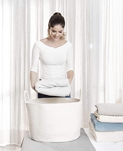 Opbergmand, speelgoedmand, wasmand, gevlochten, katoen, met handvatten, handdoekenmand voor de badkamer, gevlochten opbergmand voor de woonkamer, 50 x 33