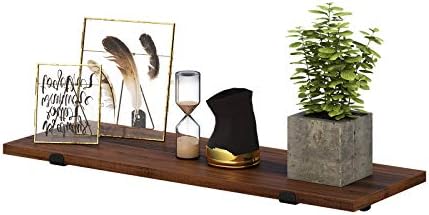 Wandplanken, 2 stuks, zwevend, decoratief, retrostijl, maximale belasting 15 kg/stuk, 60 x 20 x 7 cm, MDF, bruin en zwart LWS04NB