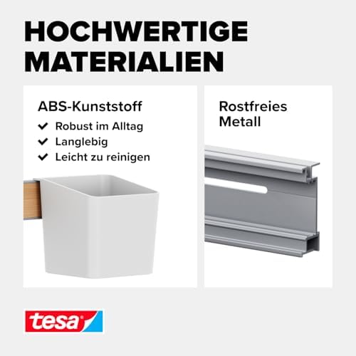 Tesa keukenorganizer combiset M – zelfklevende keukenrail met kruidenpot, 2 legplanken, houder voor keukengerei, haakrail incl. 3 haken – montage