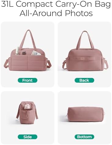 Reistas, sporttas, voor dames, 31 liter, waterafstotend, gewatteerd, handbagage, tas, weekendtas, gevoerd, laptop-handbagage met toilettas, reistas