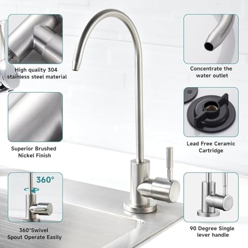 Kraan, 1/4 inch roestvrijstalen keukenkranen, keukenkranen, chroom omgekeerde osmose drinkwaterfilter