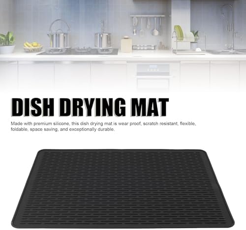 Siliconen afdruipmat, 71 x 50 cm, afdruipmat voor servies, afdruipmat, gootsteenmat voor de keuken om servies en glazen te drogen (zwart)