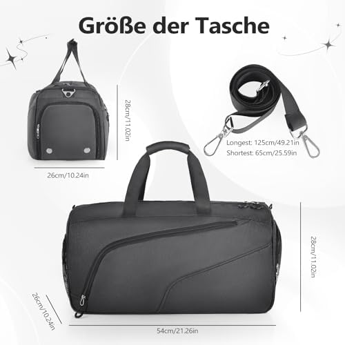 Sporttas met schoenenvak en natvak – Reistas voor dames en heren – Tas voor sport, sportschool & fitness, weekendtas, reizen – Zwart 40 l