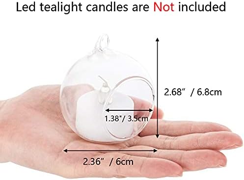 Set van 12 hangende theelichthouders, mini-glazen kaarsenhouders, bollen met een diameter van 6 cm, bolvormig tuinornament, theelichthouders voor Kerstmis, Halloween, bruiloft