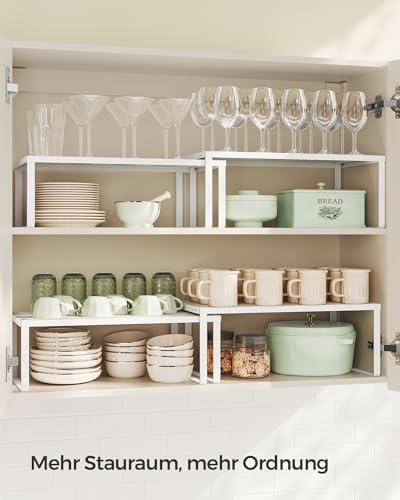 Kruidenrek, set van 2, keukenrek, keukenorganizer, keuken, kruidenhouder, uitbreidbaar, stapelbaar, klein rek, metaal, wit KCS401W01