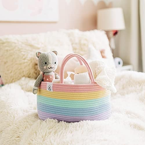 Baby-opbergmand – Opbergmand voor commode en kinderkamer – Cadeaus voor pasgeborenen & baby's, opbergmand met vakken & handvatten – Pastel