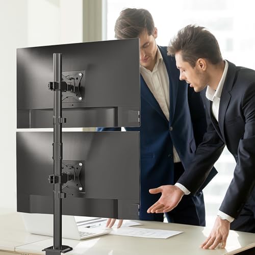 Monitorbeugel voor 2 monitoren, extra hoge stang van 80 cm, verticale stapelbare monitorbeugel voor 17- tot 32-inch monitoren tot 9 kg, dubbele monitorstandaard met zwenk-, kantel- en draaifunctie