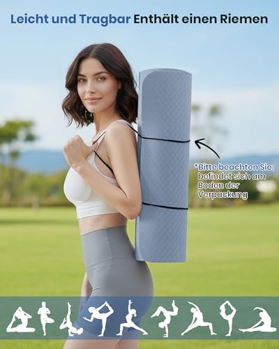 Yogamat antislip fitnessmat milieuvriendelijke TPE-sportmat met draagriem gymnastiekmat voor pilates yoga workout 183 x 61 x 0,6 cm