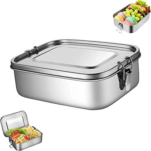 Rechthoekige broodtrommel, broodtrommel met scheidingswand, vershouddozen, lekvrij, roestvrij staal, lekvrij, lunchbox, broodtrommel van roestvrij staal