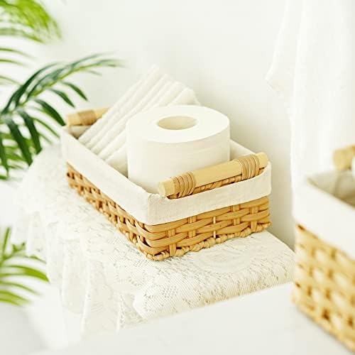 Smalle opbergmanden, set van 2 opbergmanden voor toiletpapier, handgeweven opbergmand, plankmand, gevlochten waterdichte badkamermanden, decoratief