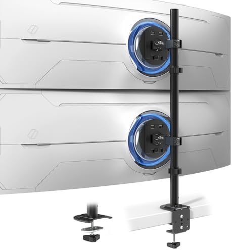 Monitorbeugel voor 2 monitoren boven elkaar voor 17–49 inch platte en gebogen schermen, verticale monitorbeugel, 2 monitoren, in hoogte verstelbaar met 20 kg per arm, VESA 75/100 mm, zwart