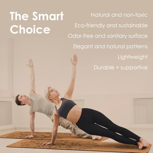 Yogamat – kurk, antislip, uniek ontwerp, extra dik natuurlijk kurk, TPE-fitnesstrainingsmat met draagtas en riem, voor thuis, pilates