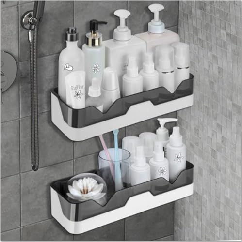Set van 2 badkamerplanken, badkamerplanken zonder boren, doucheplank, douchemanden van kunststof, wandmontage voor keuken en badkamer (met 1 zeepbakje)