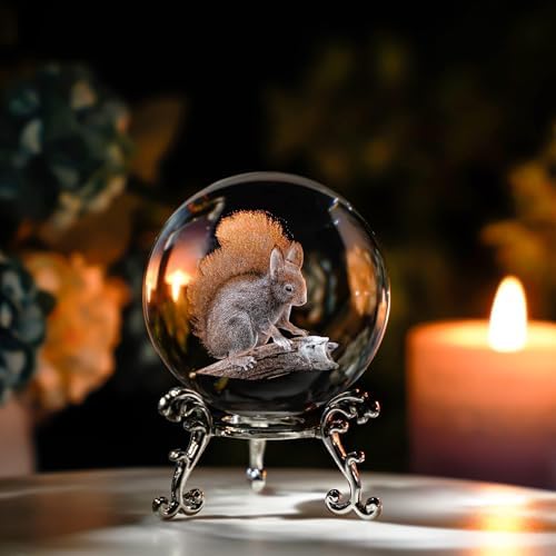 3D-kristallen bol, 6,1 cm, lasergravure, verzamelobject, eekhoornfiguur, presse-papier, decoratieve glazen bol