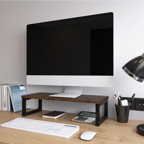 Vintage monitorstandaard van hout, beeldschermverhoger voor laptop, computer, notebook, iMac, pc, desktop met opbergruimte voor thuis en op kantoor, 55 x 23 x 14