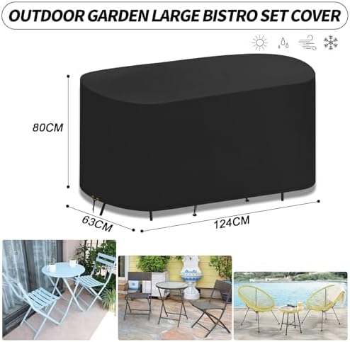 Grote bistroset voor buiten, waterdicht, UV-bestendig, 420D Oxford-stof, 124 B x 63 D x 80 H cm, zwart