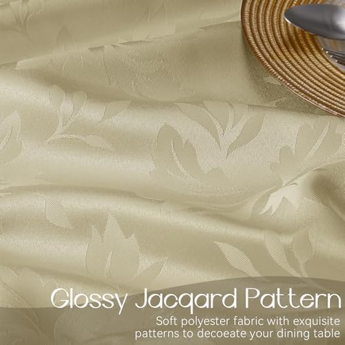 Beige tafelkleed voor buiten, wasbaar, 140 x 240 cm, rechthoekig, bloemen, jacquard-damastpatroon, waterafstotend tafelkleed, tafelkleed voor verjaardagen,