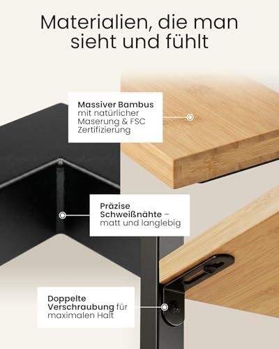 Wandplank van bamboe met zwart metalen frame, 75x50x15cm, hangende plank met modern design, wandplank van metaal en hout, wandmeubel voor de woonkamer