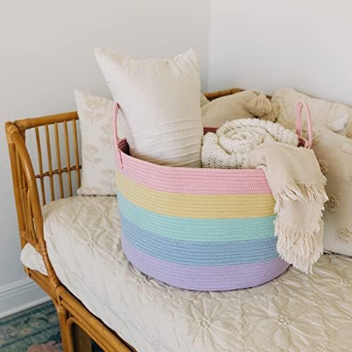 Waskorf voor kinderkamer, speelgoedmand, grote gevlochten mand met handvat, opvouwbaar & stevig, opbergmand voor kinderen voor dekens, speelgoed & kleding,