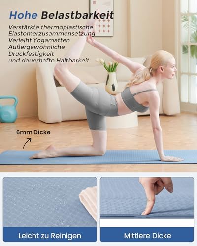 Yogamat antislip fitnessmat milieuvriendelijke TPE-sportmat met draagriem gymnastiekmat voor pilates yoga workout 183 x 61 x 0,6 cm