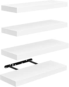 4x zwevende plank wandplank boekenplank planken voor decoratie wandplanken van MDF-hout, set van 4 wandplanken wit hout, 40x14x3cm