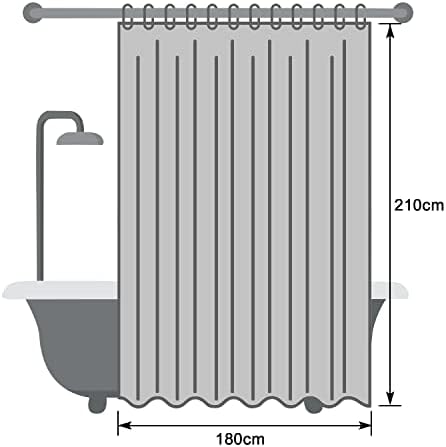Douchegordijn, 180 x 210 cm, wit, textiel, waterdicht, schimmelbestendig, wasbaar, sneldrogend, badgordijn voor badkamer, badkuip, met 12 ringen