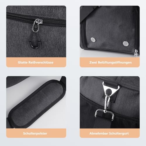 Sporttas met schoenenvak en natvak – Reistas voor dames en heren – Tas voor sport, sportschool & fitness, weekendtas, reizen – Zwart 40 l