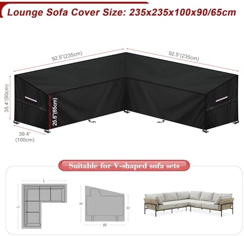 Tuinbankhoes, L-vorm, afdekzeil, tuinmeubelen, waterdicht, hoekbank, hoes voor loungeset, beschermhoes, loungebank, beschermhoes voor loungemeubelen